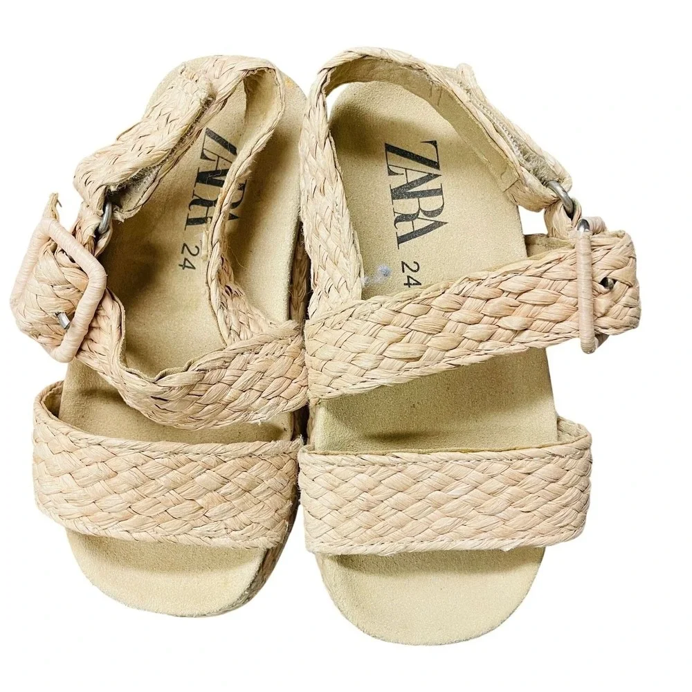 Zara Sandals Tan Woven Raffia Espadrille Toddler 7.5 Boho Summer